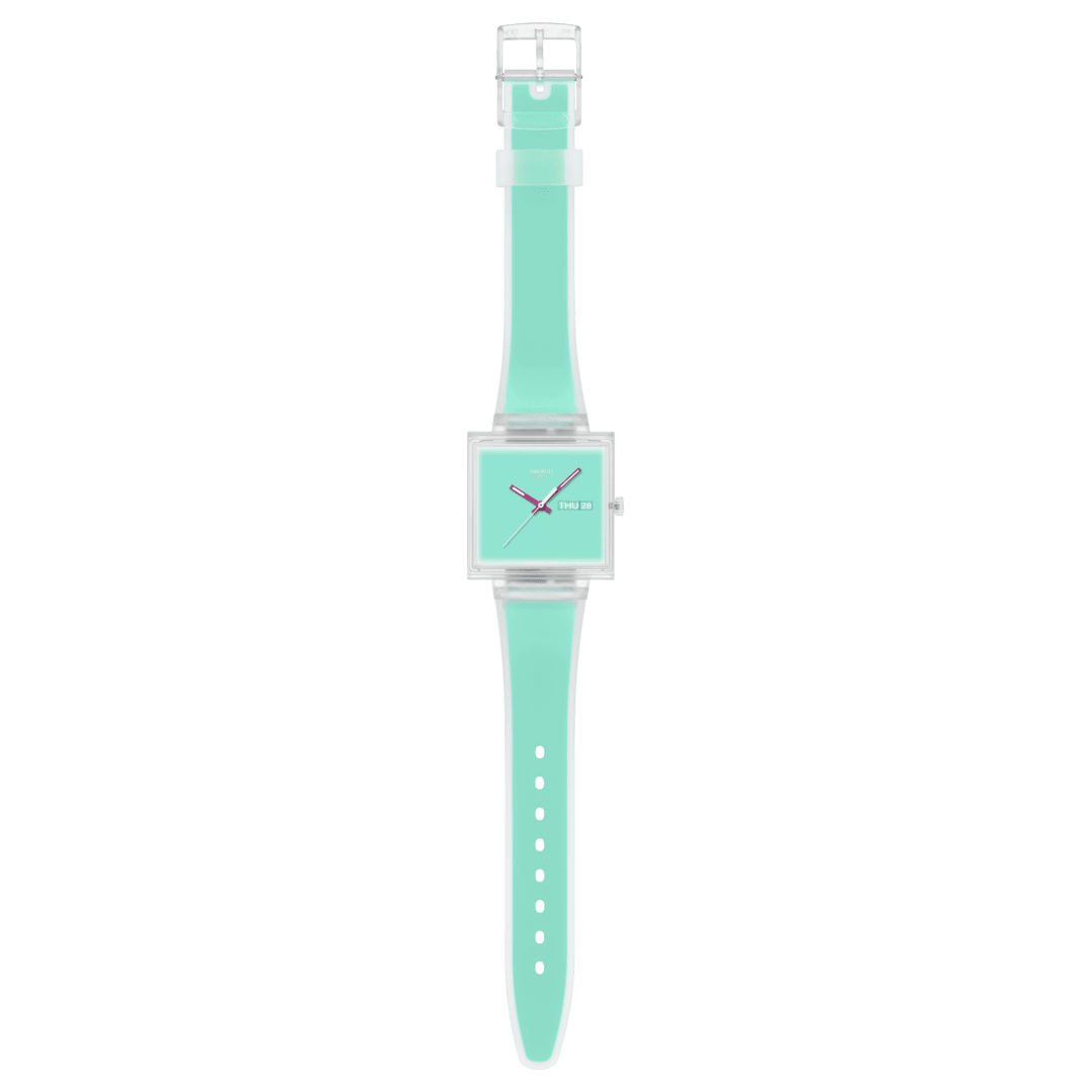 Swatch What If… See Thru Mint SO38K702 Quartz Watch Turquoise Dial 42 mm