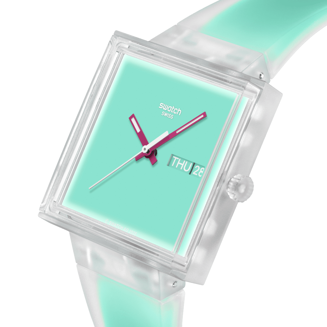 Swatch What If… See Thru Mint SO38K702 Quartz Watch Turquoise Dial 42 mm