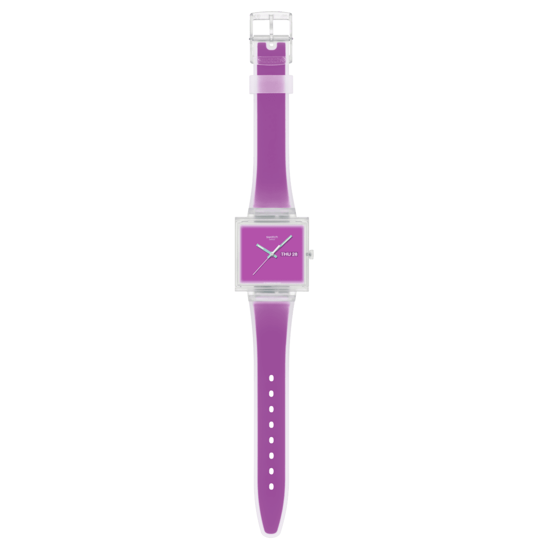 Swatch What If...See Thru Magenta SO38K705 Quartz Watch Purple Dial 41.8 mm