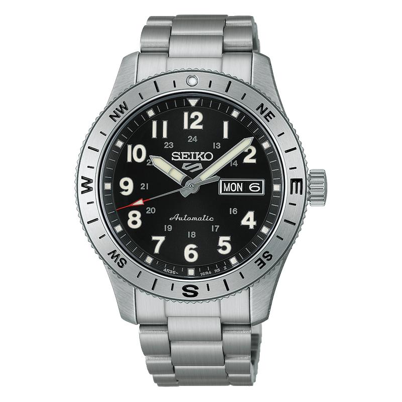 Seiko 5 Sports Field HDB006K1 black dial, compass bezel, stainless steel case and bracelet