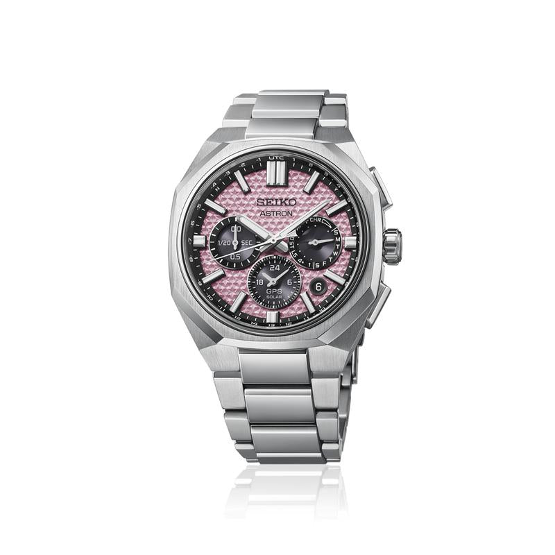 Seiko Astron Men's GPS Solar Titanium Watch Crystal Pink