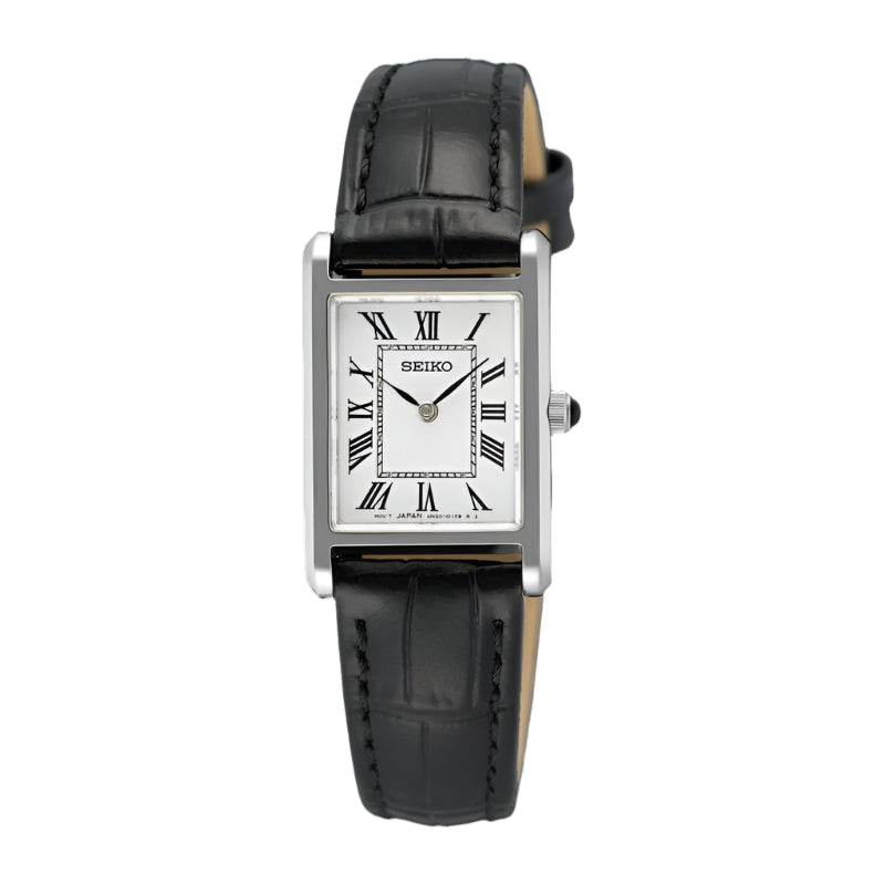 Seiko Classic Quartz Ladies Watch Silver/Black Leather Strap