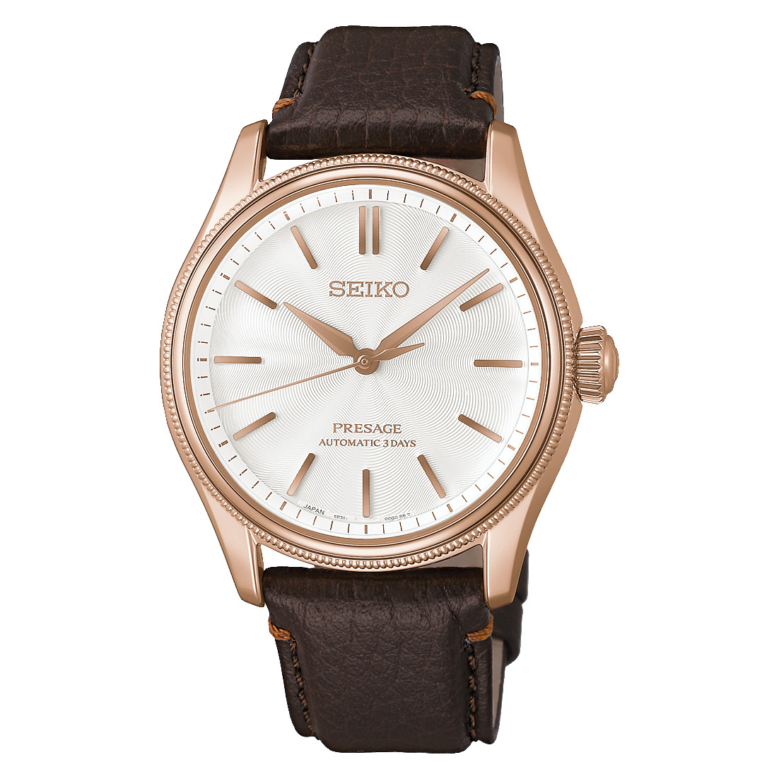 Seiko Presage Classic "Tomioka Silk" HCC008J1 pearl-white dial, pink-gold case, dark brown leather strap