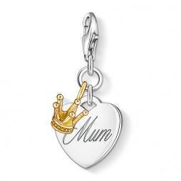 Silver Mum Heart Gold Plated Crown Charm