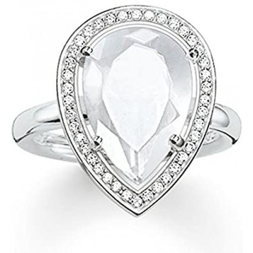 Silver Pear Shape Milky Quartz Cubic Zirconia Ring