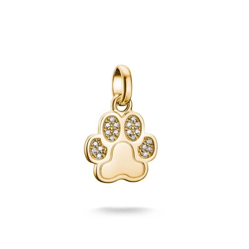 Sparkling Gold-Plated Paw Print Charm with Stones for Connect Bracelets