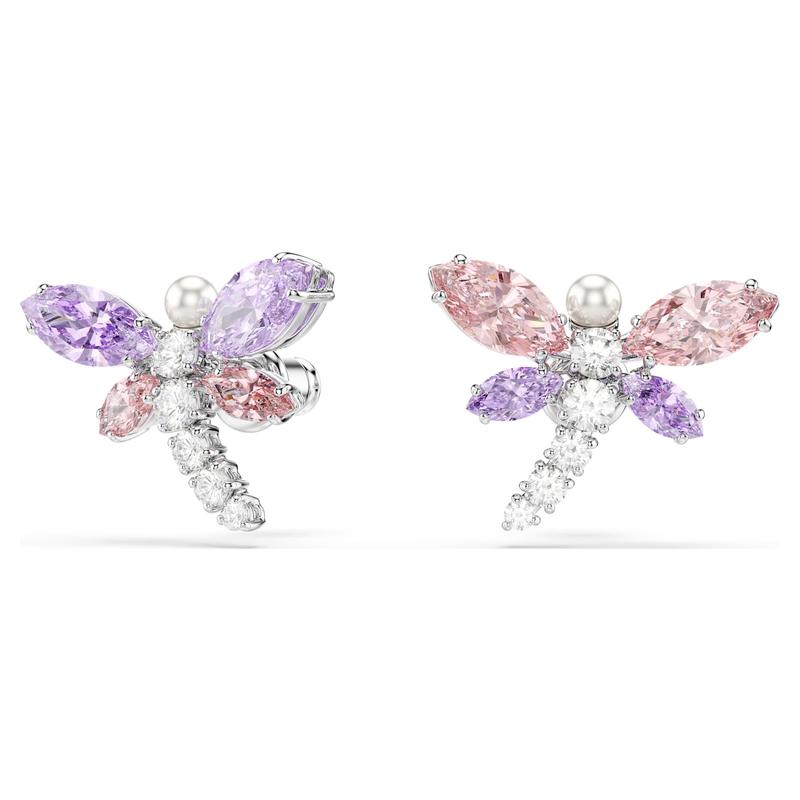 Swarovski Ariana Grande Dragonfly Mixed Cuts Multicolored Rhodium Plated Stud Earrings