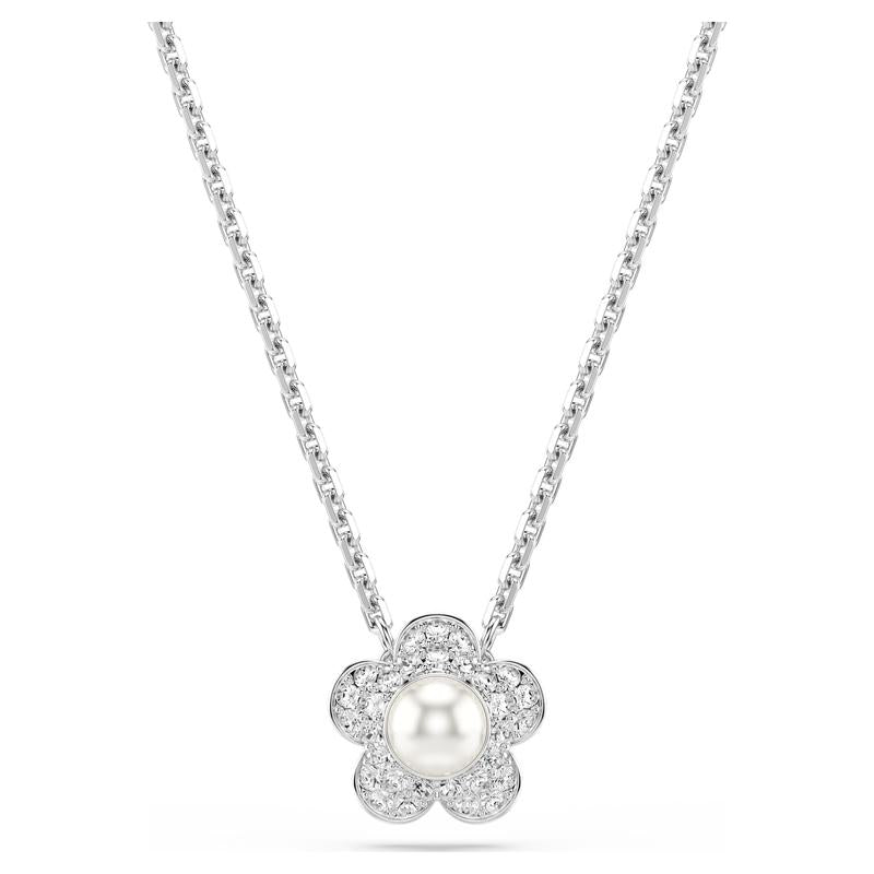 Swarovski Ariana Grande Flower Round Cut White Rhodium Plated Crystal Pearl Necklace