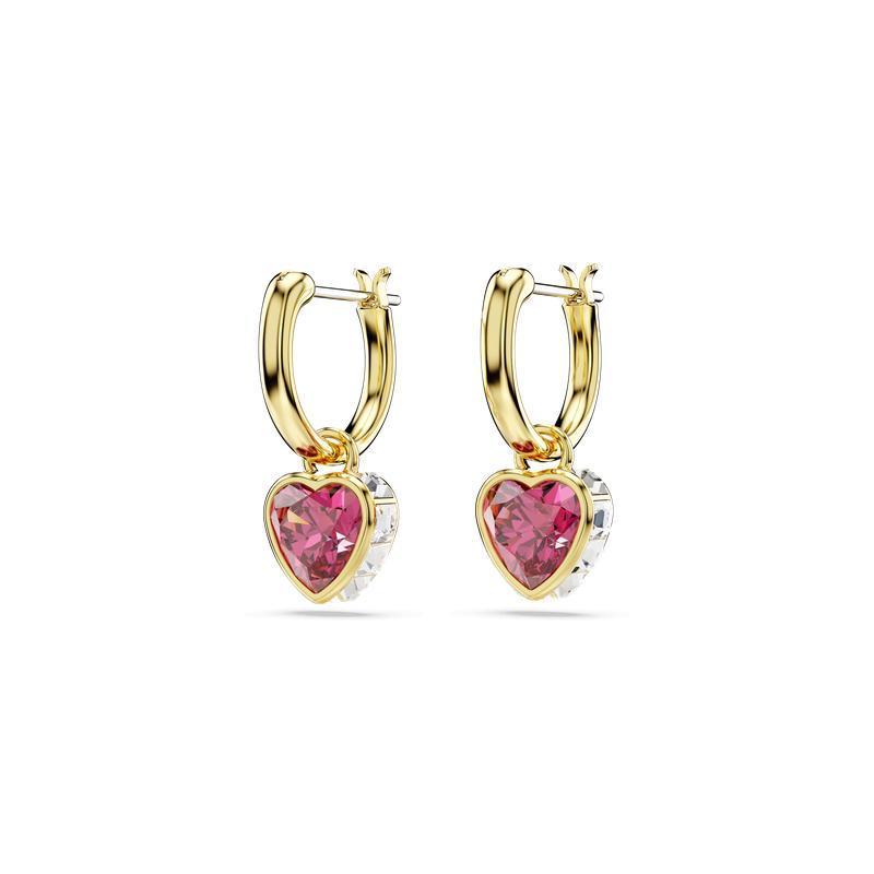 Swarovski Chroma Drop Heart Red Gold Plated Earrings
