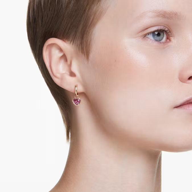 Swarovski Chroma Drop Heart Red Gold Plated Earrings