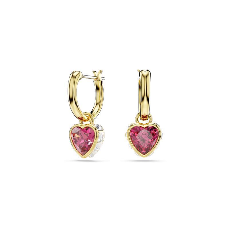 Swarovski Chroma Drop Heart Red Gold Plated Earrings