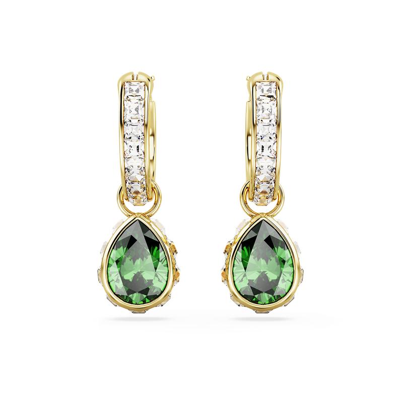 Swarovski Chroma Drop Pear Cut Green Gold Plated Earrings