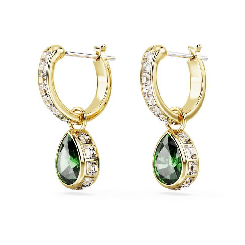 Swarovski Chroma Drop Pear Cut Green Gold Plated Earrings