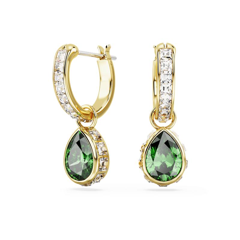 Swarovski Chroma Drop Pear Cut Green Gold Plated Earrings