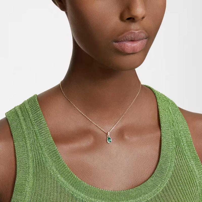 Swarovski Chroma Pear Cut Green Gold Plated Pendant