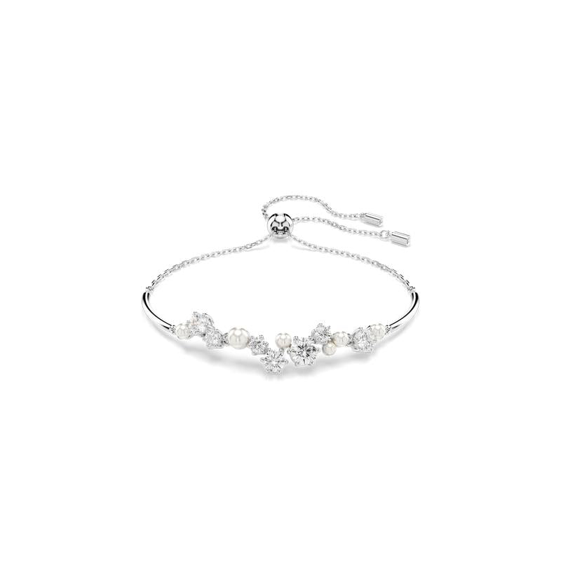 Swarovski Constella Crystal Pearl Round Cuts White Rhodium Plated Bangle