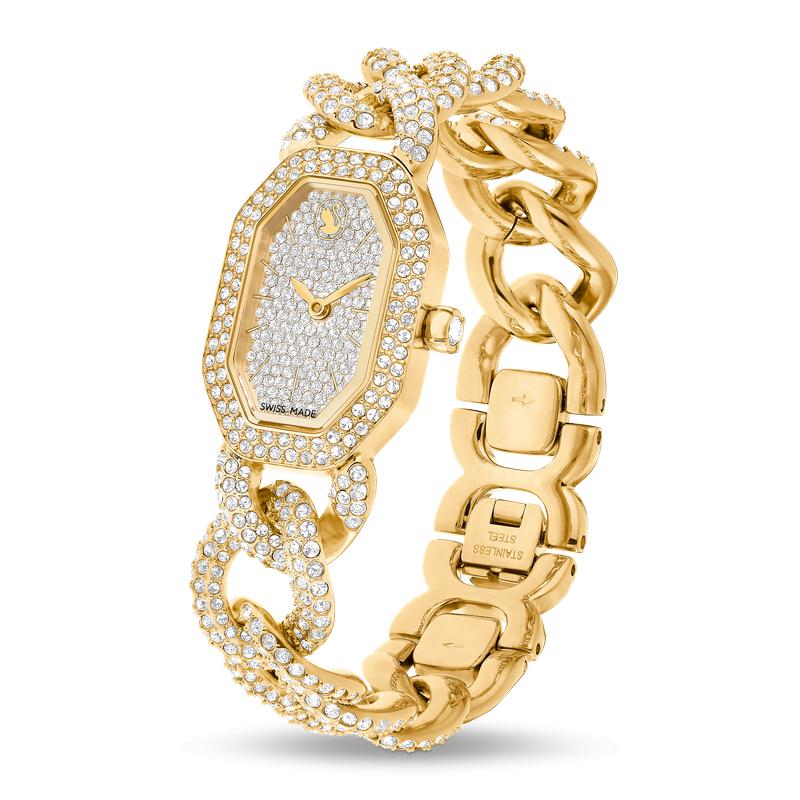 Swarovski Dextera Chain Crystal Bracelet Gold Tone Swiss Made Watch