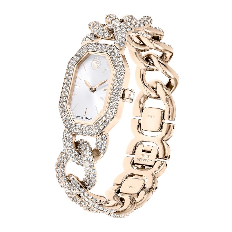 Swarovski Dextera Chain White Champagne Gold-Tone Finish Swiss Made Watch