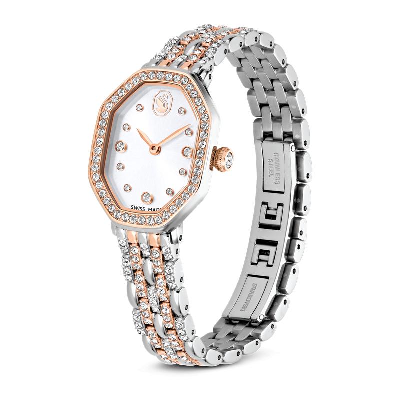 Swarovski Dextera Octagon Silver Tone Rose Gold-Tone Swiss Made Watch