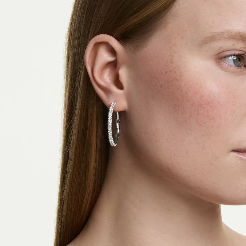 Swarovski Dextera Round Cut White Rhodium Plated Hoop Earrings