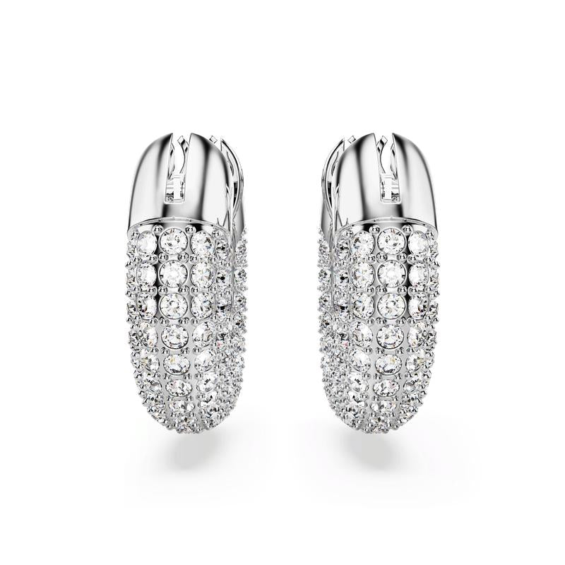 Swarovski Dextera Small White Rhodium Plated Hoop Earrings
