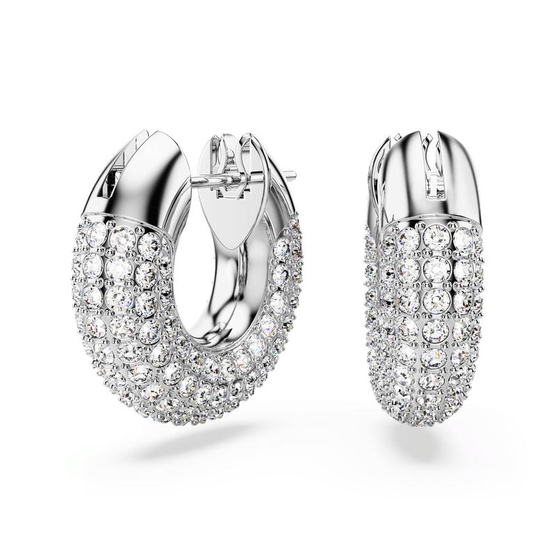 Swarovski Dextera Small White Rhodium Plated Hoop Earrings