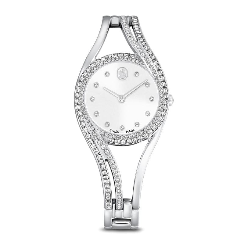 Swarovski Hyperbola Bangle Silver Tone Stainless Steel Swiss Made Watch