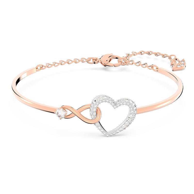 Swarovski Hyperbola Infinity and Heart White Mixed Metal Finish Bangle