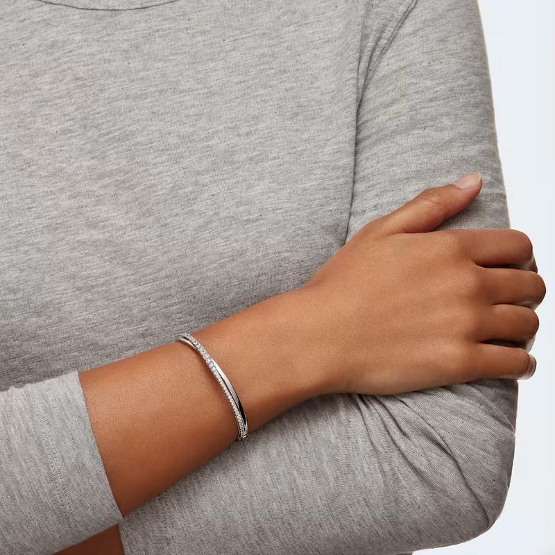 Swarovski Hyperbola Round Cut White Rhodium Plated Bangle
