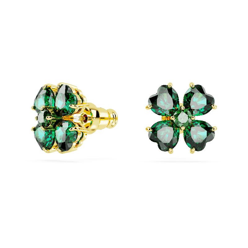 Swarovski Idyllia Clover Green Gold Tone Plated Stud Earrings