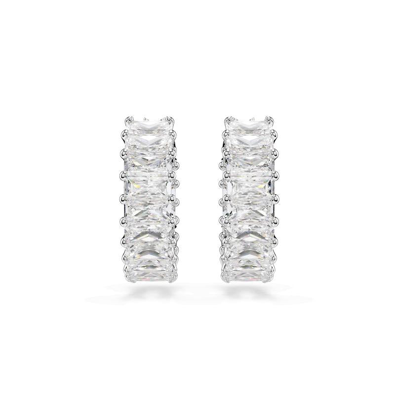 Swarovski Matrix Baguette Cut White Rhodium Plated Hoop Earrings