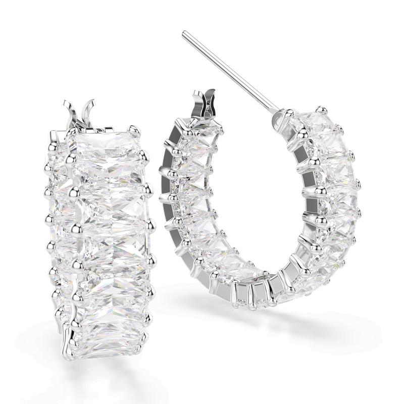 Swarovski Matrix Baguette Cut White Rhodium Plated Hoop Earrings