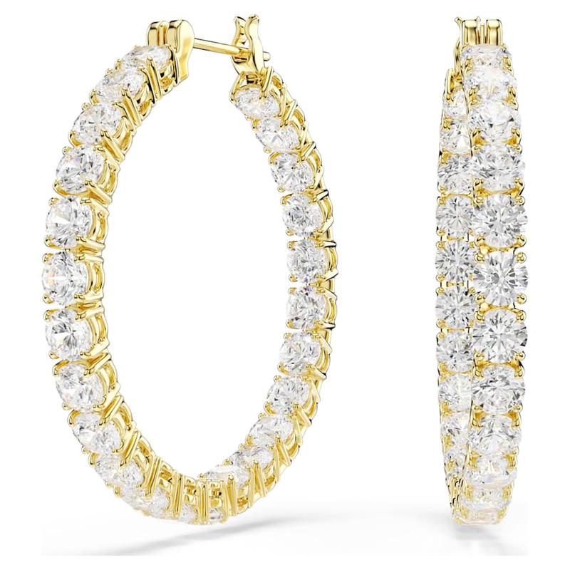 Swarovski Matrix Round Cut White 18K Gold Hoop Earrings