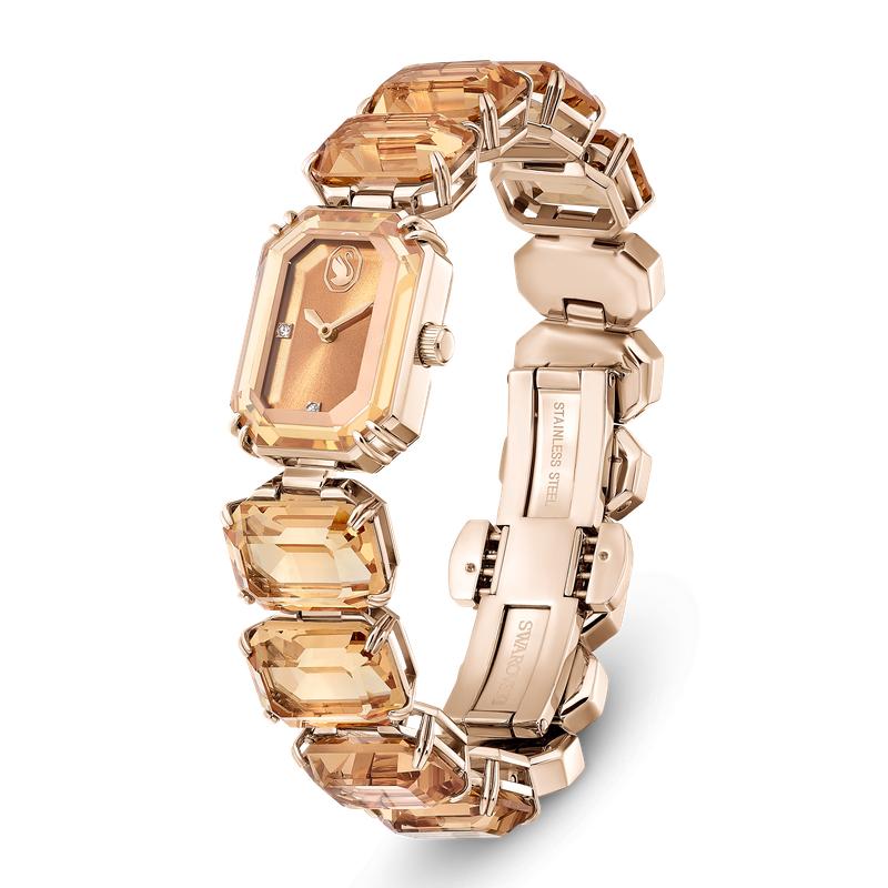Swarovski Octagon Cut Bracelet Brown Champagne Gold Watch