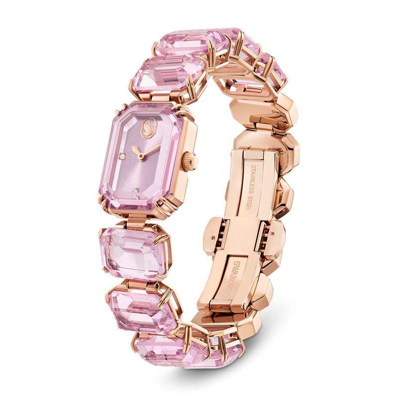 Swarovski Octagon Cut Bracelet Pink Rose Gold-Tone Watch