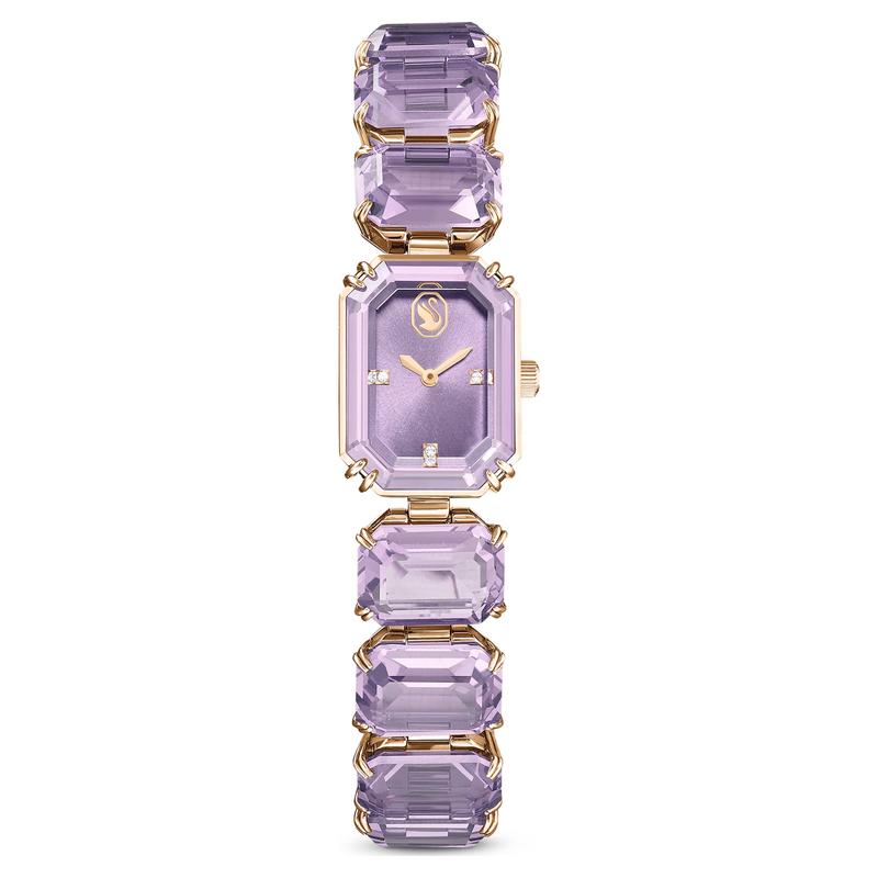 Swarovski Octagon Cut Bracelet Purple Champagne Gold-Tone Finish Watch