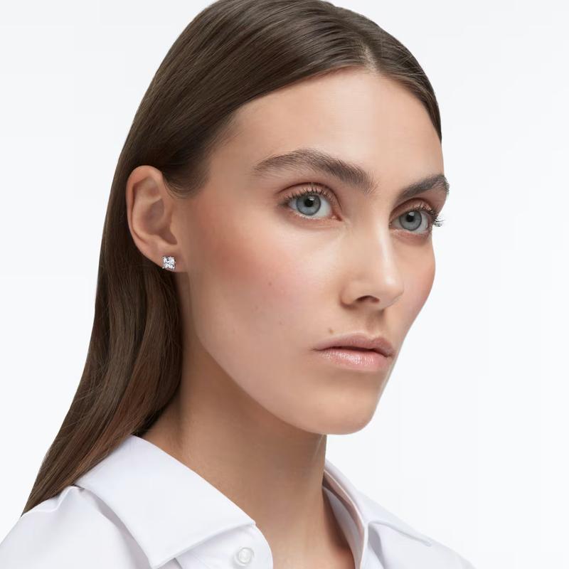 Swarovski Stilla Attract Square Cut White Rhodium Plated Stud Earrings