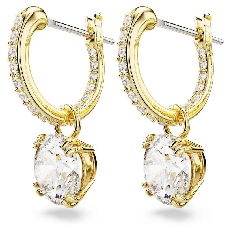 Swarovski Stilla Round Cut White Gold-Plated Drop Earrings