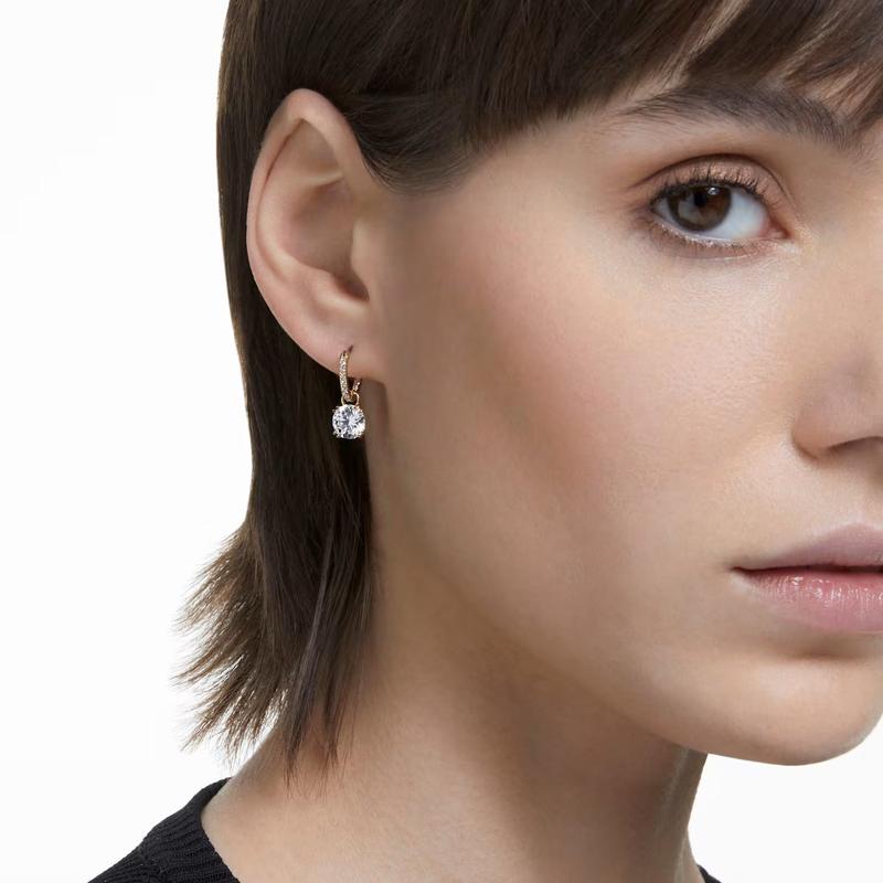 Swarovski Stilla Round Cut White Gold-Plated Drop Earrings