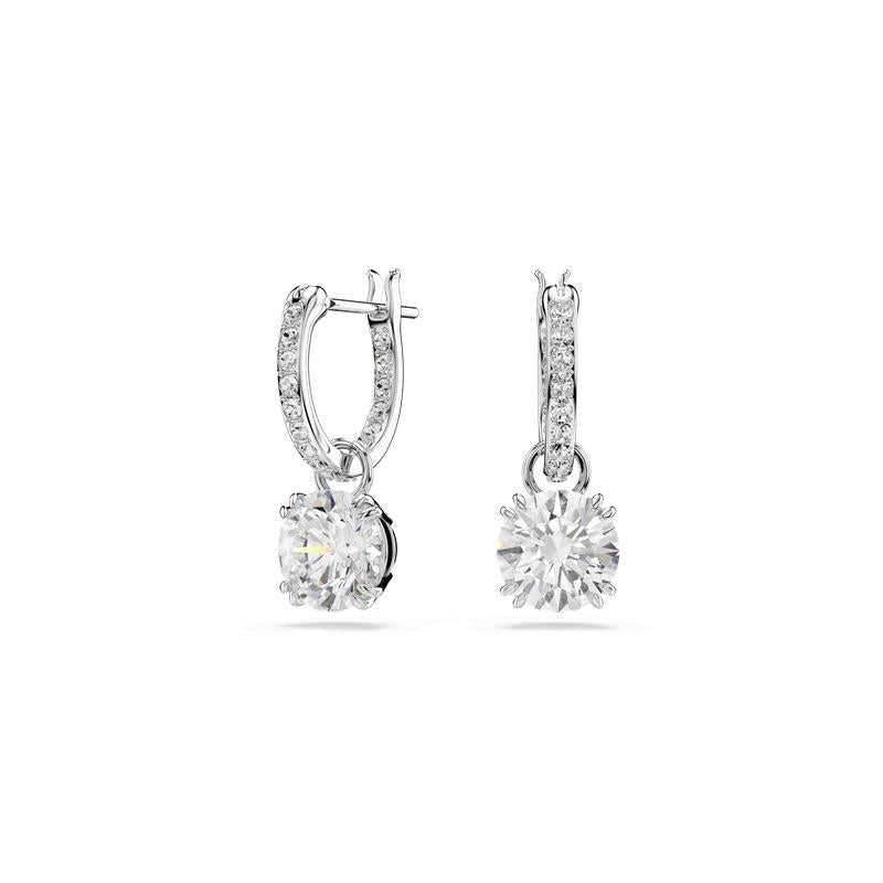 Swarovski Stilla Round Cut White Rhodium Plated Drop Earrings