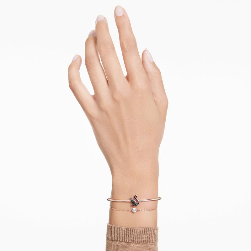 Swarovski Swan Black 18K Rose Gold Finish Bangle