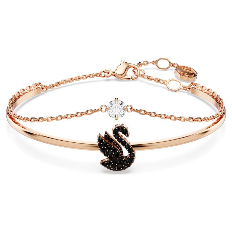 Swarovski Swan Black 18K Rose Gold Finish Bangle