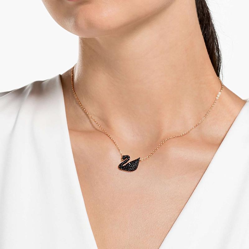 Swarovski Swan Black 18K Rose Gold Finish Pendant