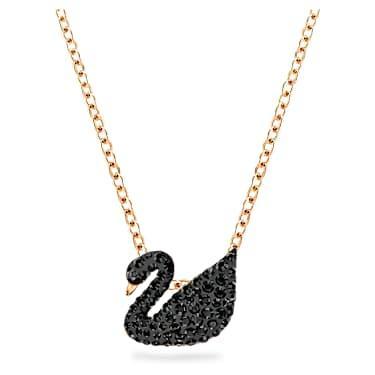 Swarovski Swan pendant, black crystal, 18K rose gold finish