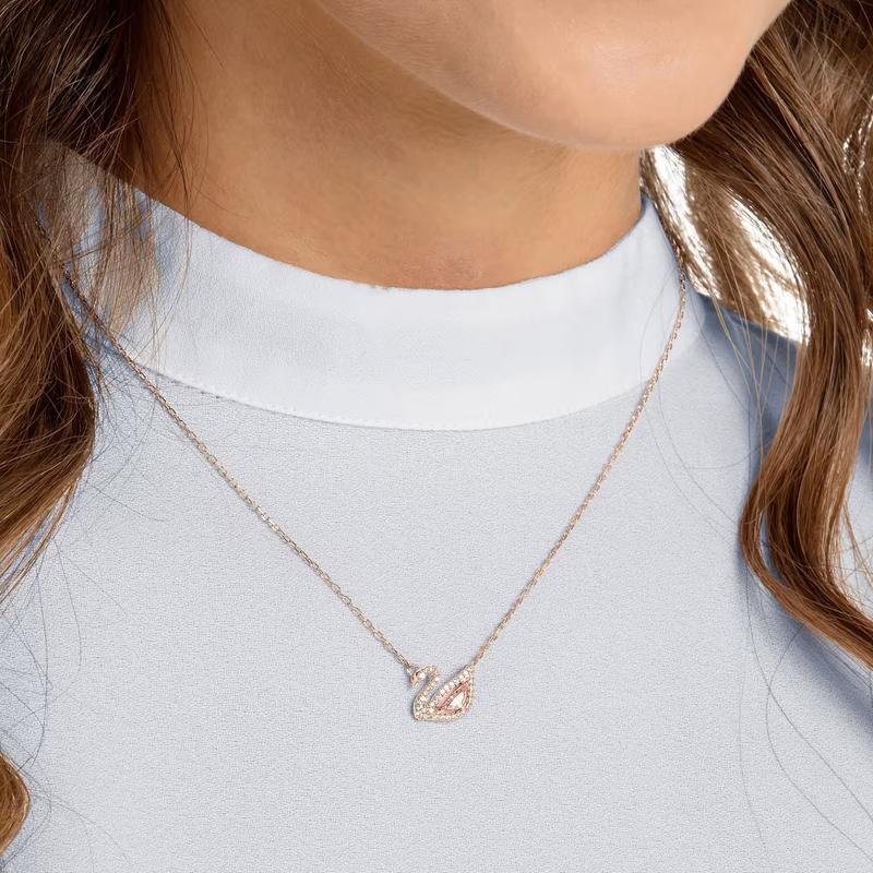 Swarovski Swan Crystal Full-Cut Pink Rose Gold-Tone Plated Necklace
