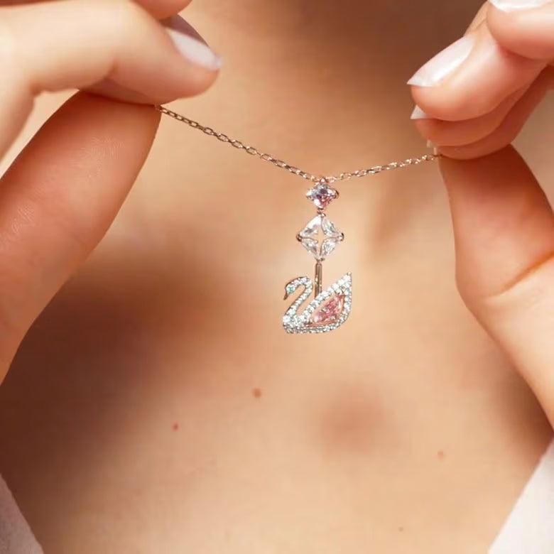 Swarovski Swan Crystal Motif Pink Rose Gold Plated Pendant