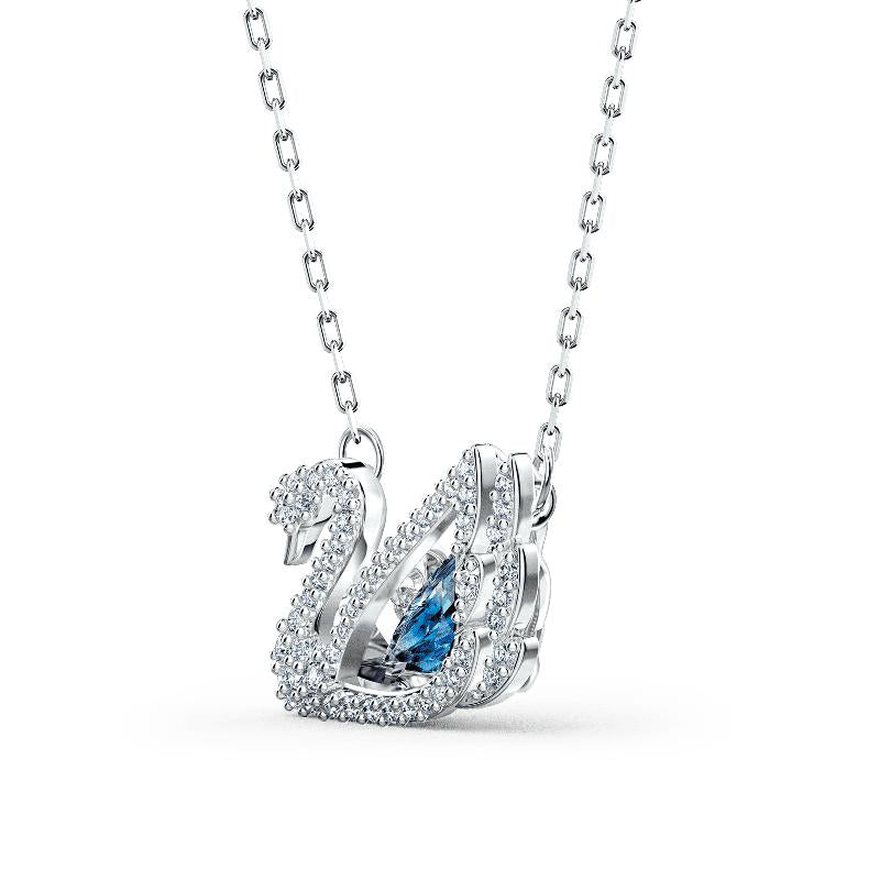 Swarovski Swan Dancing Swan Blue Rhodium Plated Necklace