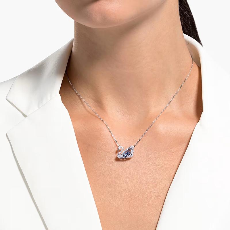 Swarovski Swan Dancing Swan Blue Rhodium Plated Necklace