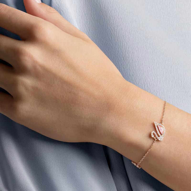 Swarovski Swan Motif Rose Gold Plated Pink Bracelet