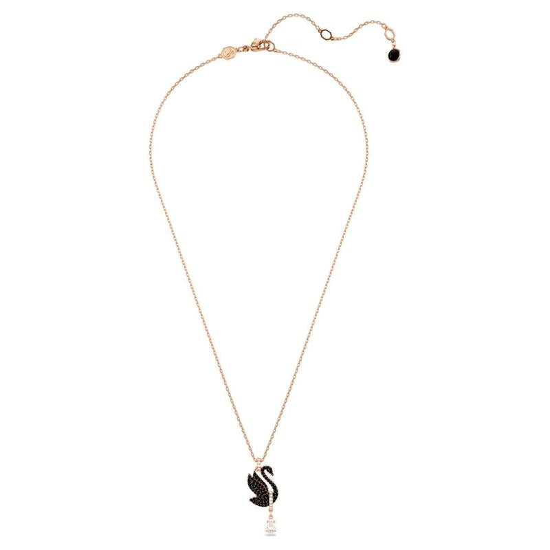 Swarovski Swan Pendant Pavé Black 18K Rose Gold Necklace